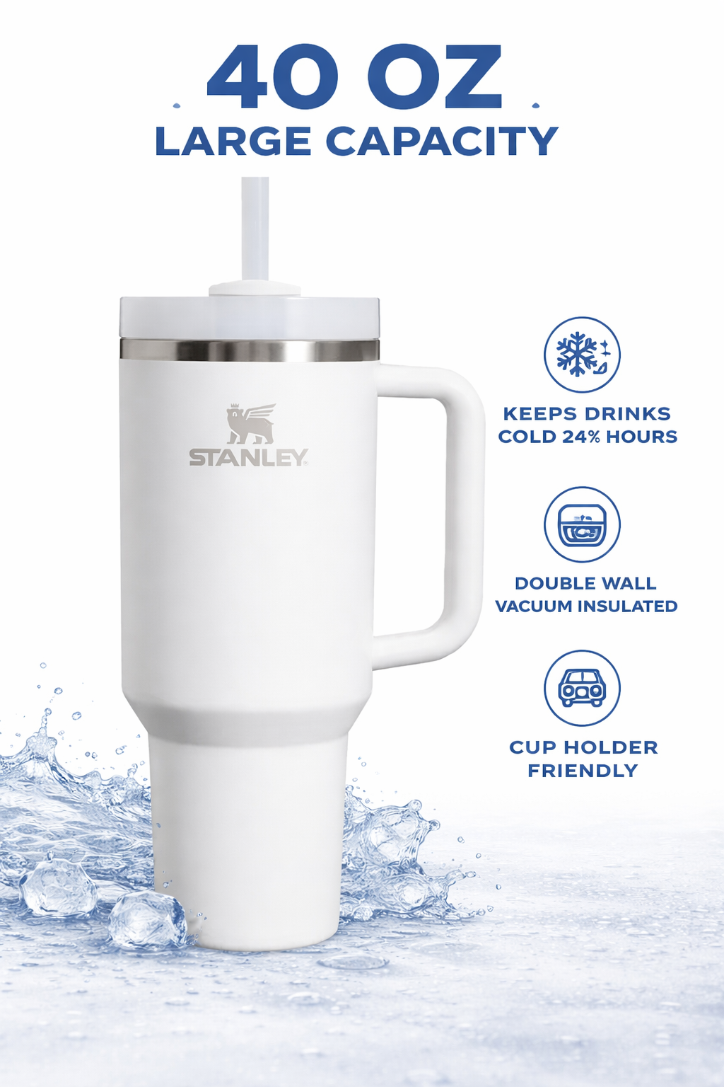 STANLEY Quencher H2.0 Flowstate Tumbler 1.2L - Cold for 11 Hours - Iced for 48 Hours - Metal Water Bottle with Straw, Handle and Lid - Dishwasher Safe - Travel Mug for Cold Drinks - Frost