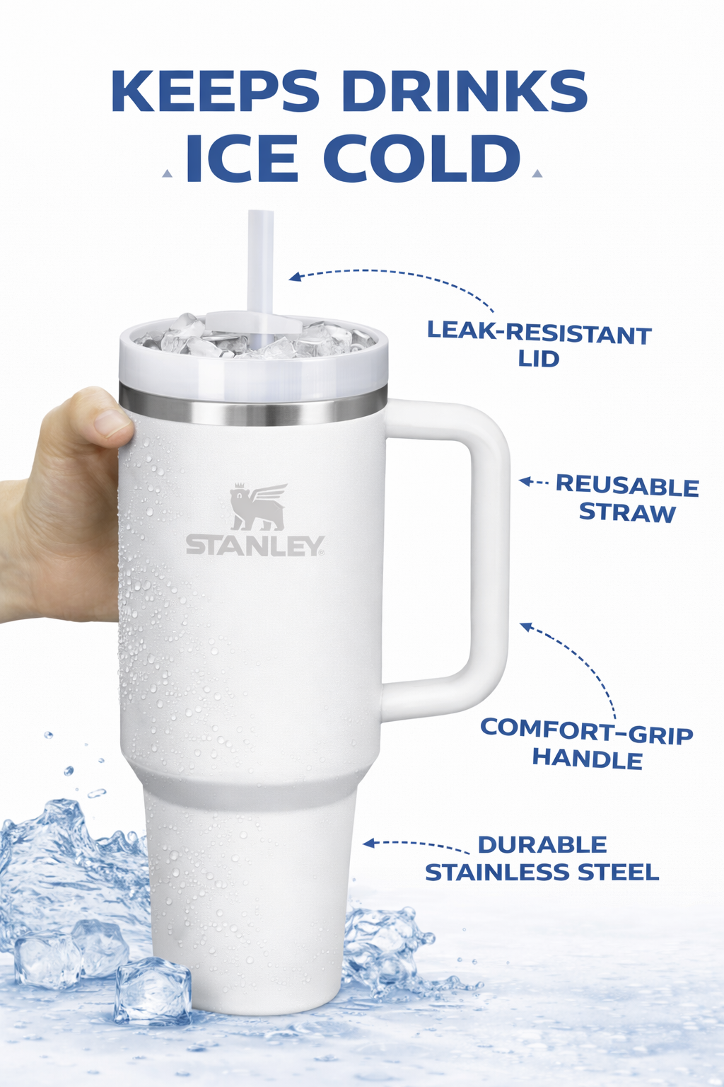 STANLEY Quencher H2.0 Flowstate Tumbler 1.2L - Cold for 11 Hours - Iced for 48 Hours - Metal Water Bottle with Straw, Handle and Lid - Dishwasher Safe - Travel Mug for Cold Drinks - Frost