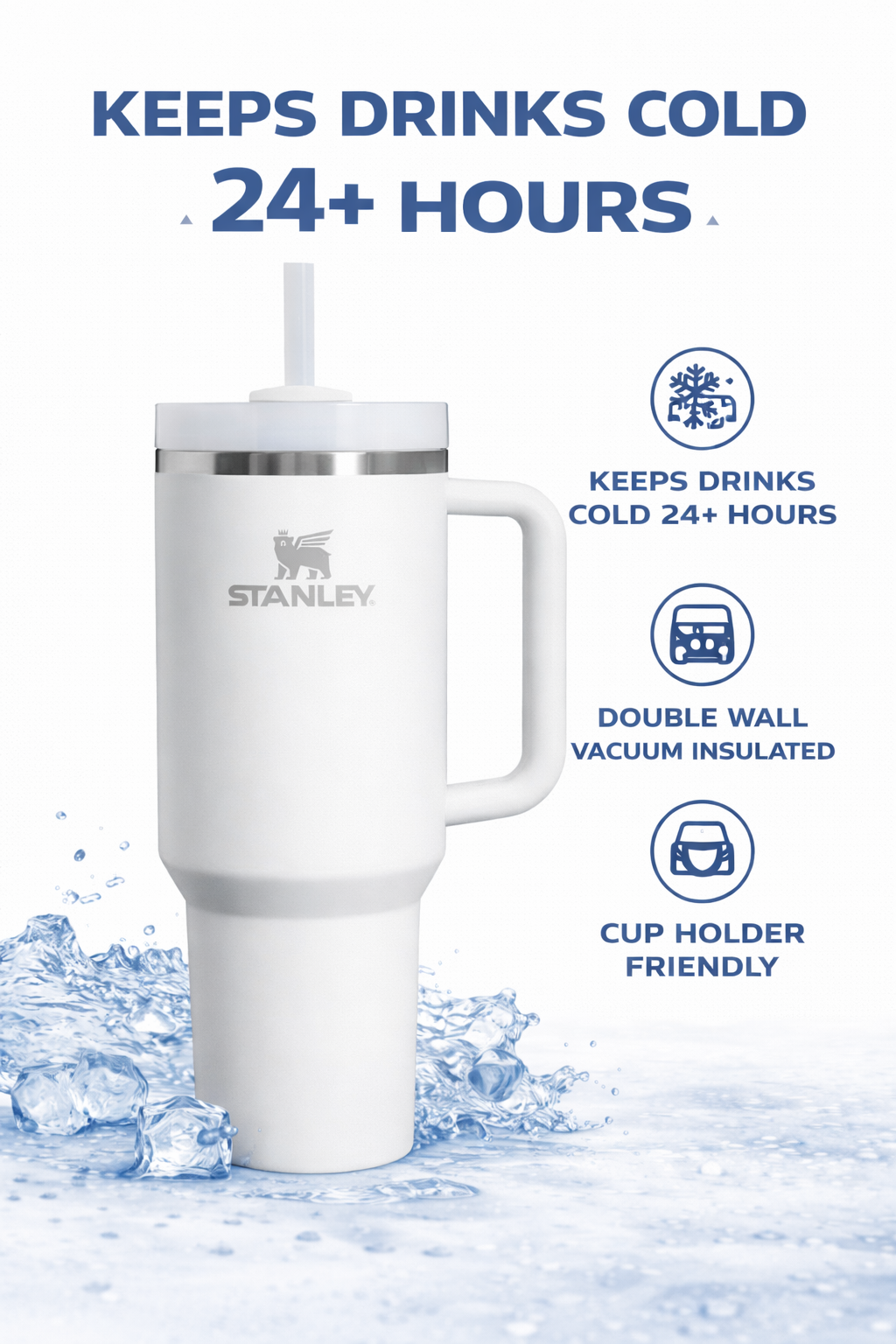 STANLEY Quencher H2.0 Flowstate Tumbler 1.2L - Cold for 11 Hours - Iced for 48 Hours - Metal Water Bottle with Straw, Handle and Lid - Dishwasher Safe - Travel Mug for Cold Drinks - Frost