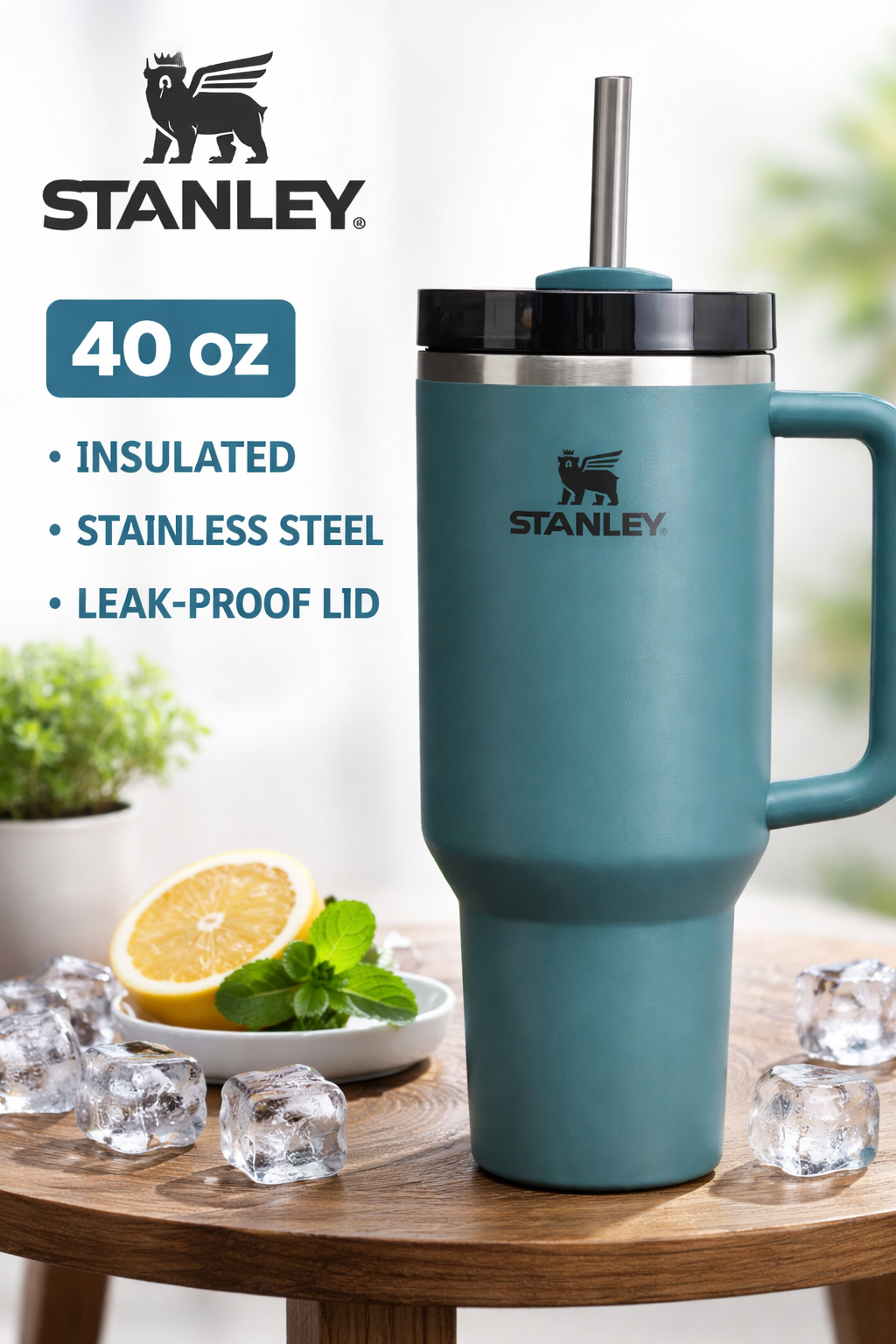 STANLEY Quencher H2.0 Flowstate Tumbler 1.2L - Cold for 11 Hours - Iced for 48 Hours - Metal Water Bottle with Straw, Handle and Lid - Dishwasher Safe - Travel Mug for Cold Drinks - Blue Spruce