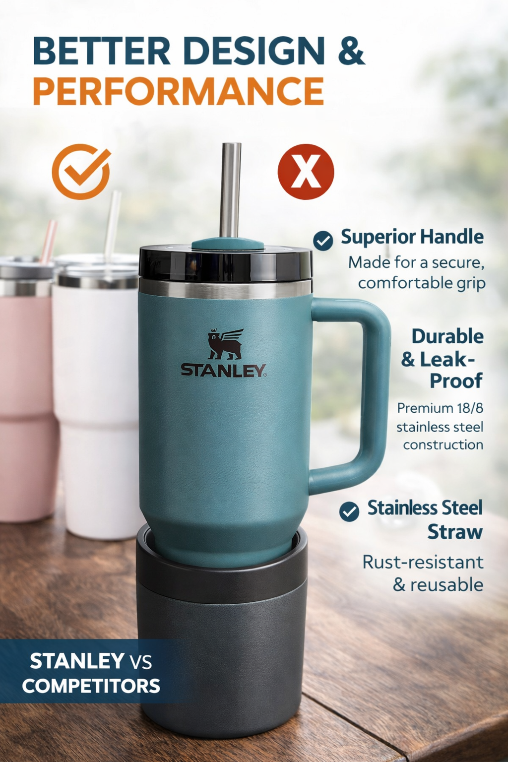 STANLEY Quencher H2.0 Flowstate Tumbler 1.2L - Cold for 11 Hours - Iced for 48 Hours - Metal Water Bottle with Straw, Handle and Lid - Dishwasher Safe - Travel Mug for Cold Drinks - Blue Spruce