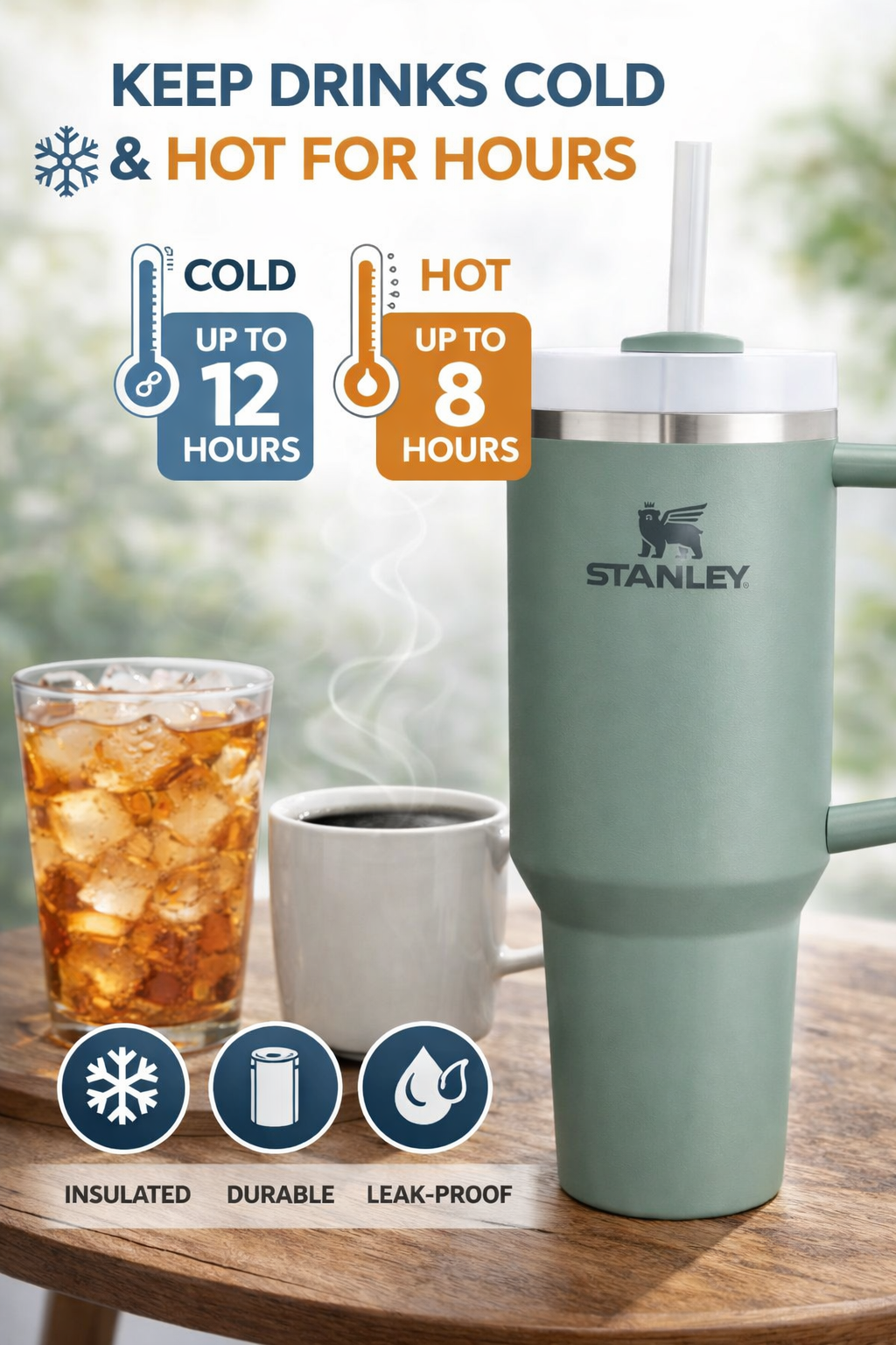 STANLEY Quencher H2.0 Flowstate Tumbler 1.2L - Cold for 11 Hours - Iced for 48 Hours - Metal Water Bottle with Straw, Handle and Lid - Dishwasher Safe - Travel Mug for Cold Drinks - Shale