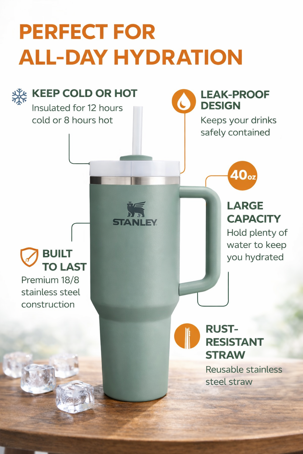 STANLEY Quencher H2.0 Flowstate Tumbler 1.2L - Cold for 11 Hours - Iced for 48 Hours - Metal Water Bottle with Straw, Handle and Lid - Dishwasher Safe - Travel Mug for Cold Drinks - Shale